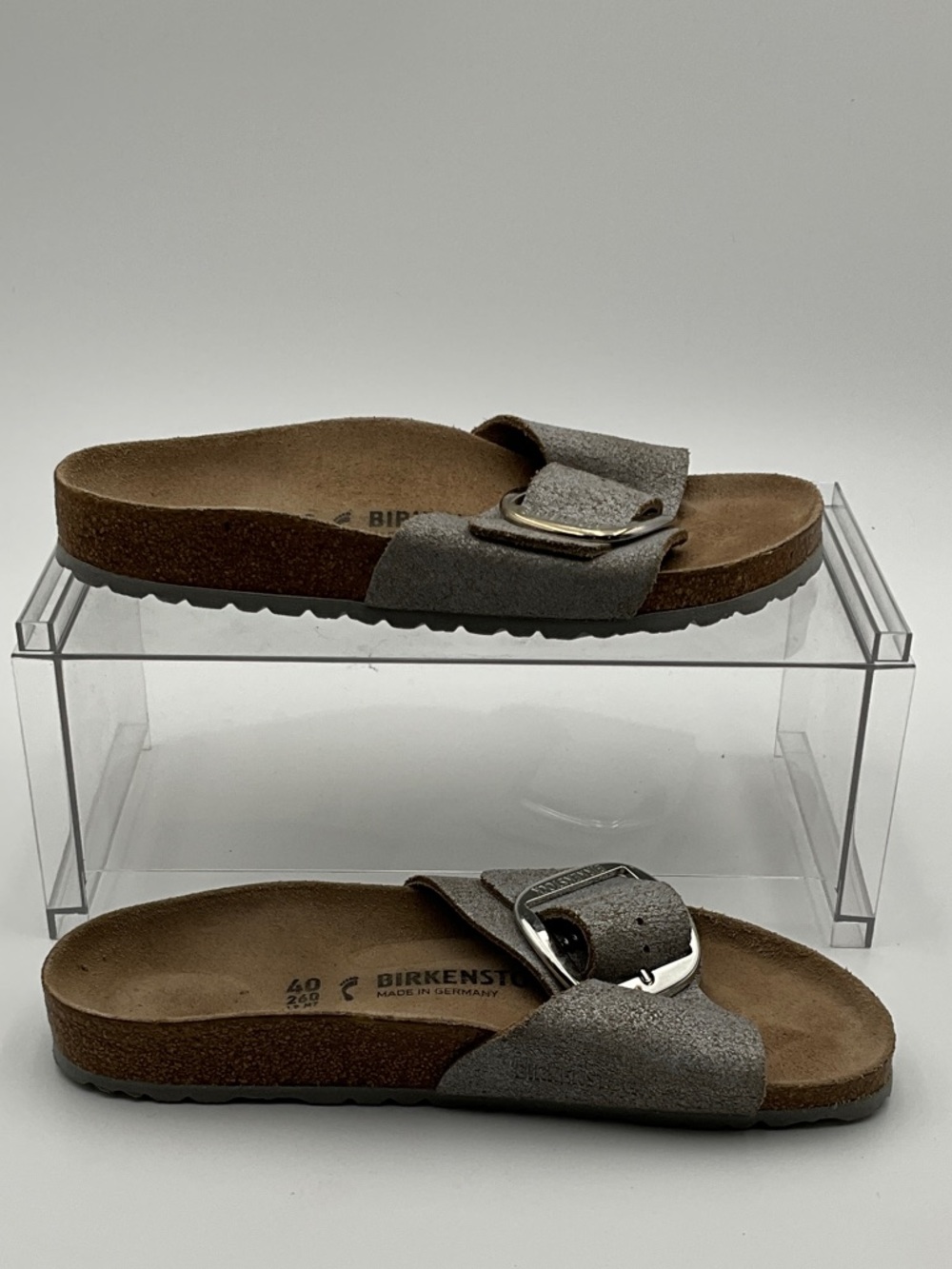 Birkenstock Silver Single Strap Suede Slide with Large Buckle 40 Wide fit - Picture 3 of 6